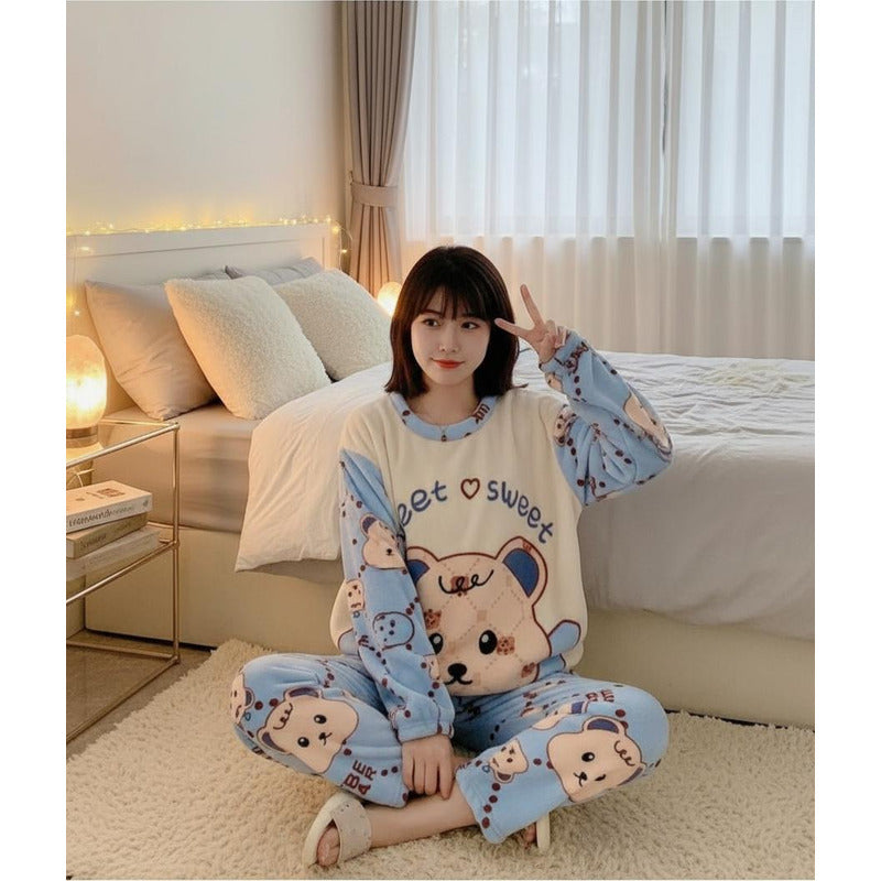 Pijama Peluche Largo De Dama Varios Diseños Talle Único