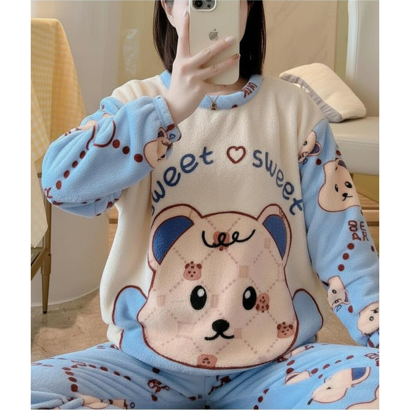 Pijama Peluche Largo De Dama Varios Diseños Talle Único
