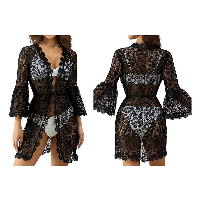 Vestido Corto Pareo Salida De Playa Encaje Flores Uniteduy