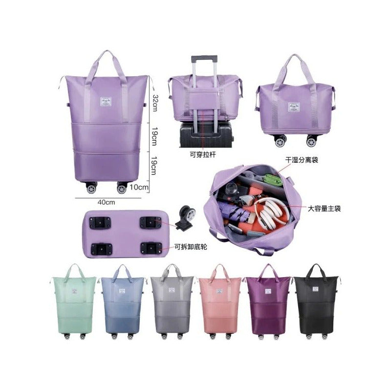 Bolso De Viaje Plegable Expandible Con Ruedas Desmontables