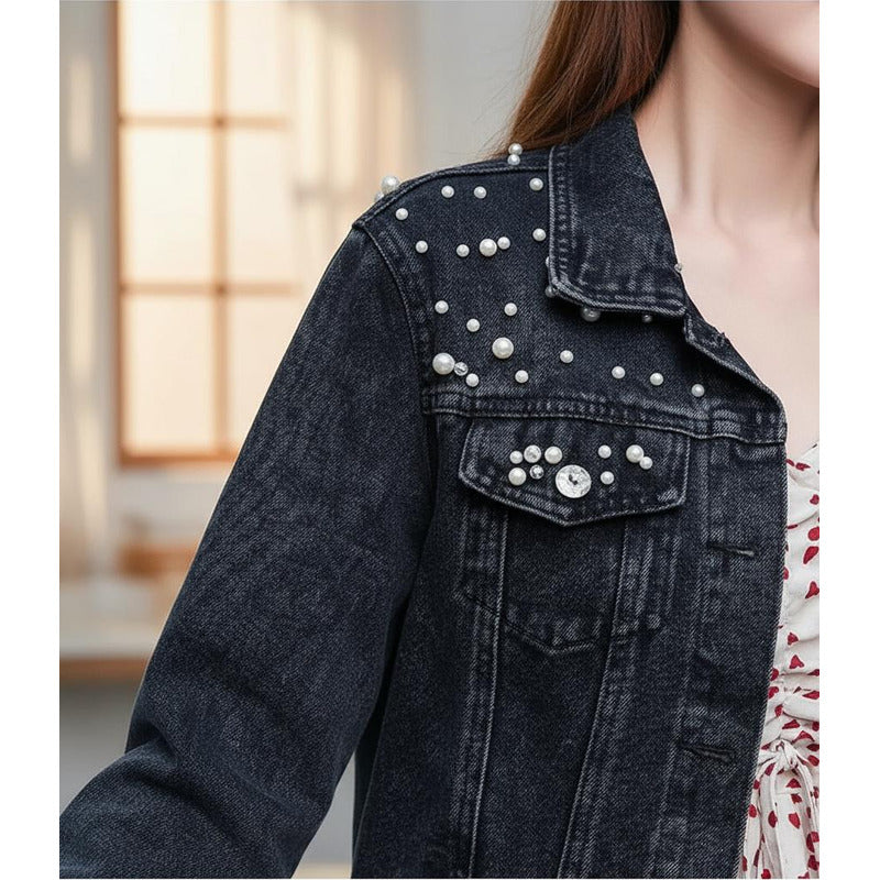 Campera De Jeans Con Aplique Perlas Uniteduy