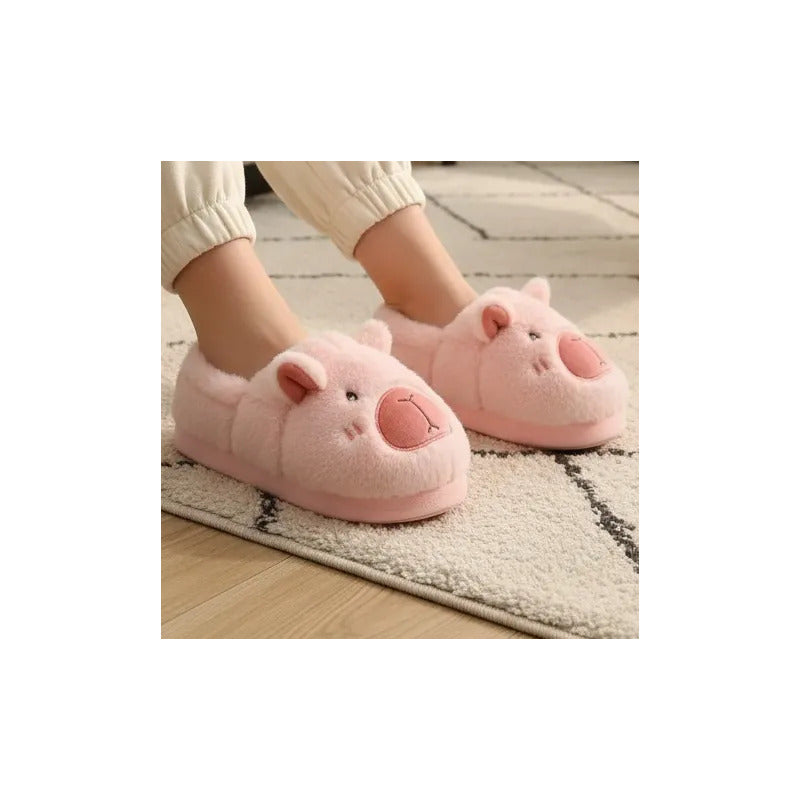 Pantuflas De Peluche Diseño Capibara Antideslizante Cerradas