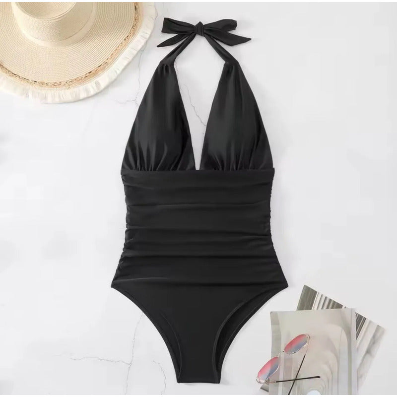 Malla Entera Triangulo Plisada Combinada Bikini Del M Al Xl