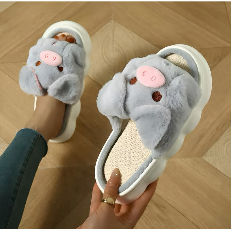 Pantuflas Chancho Chanchito Peluche Sin Talón Suela De Goma