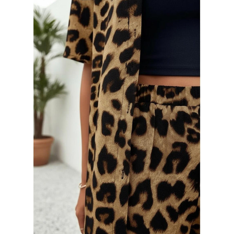Conjunto Camisa Manga Corta Short Con Elástico Animal Print
