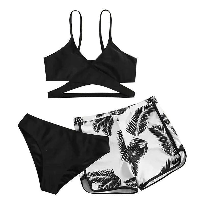 Bikini Tres Piezas Short Vedetina Soutien Cruzado  Uniteduy