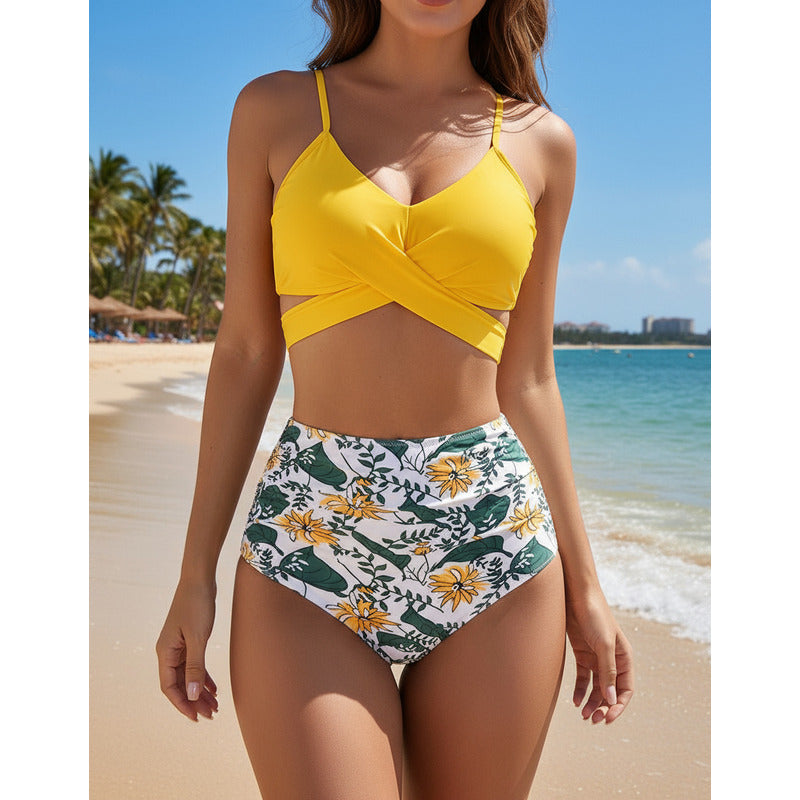 Bikini Mallas Tiro Alto 2 Piezas Push Up Cruzado Uniteduy