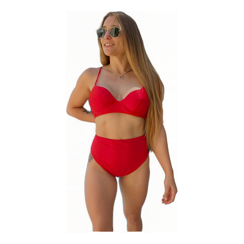 Bikini Tiro Medio Culotte, Con Aro Rojo,amarillo,negro