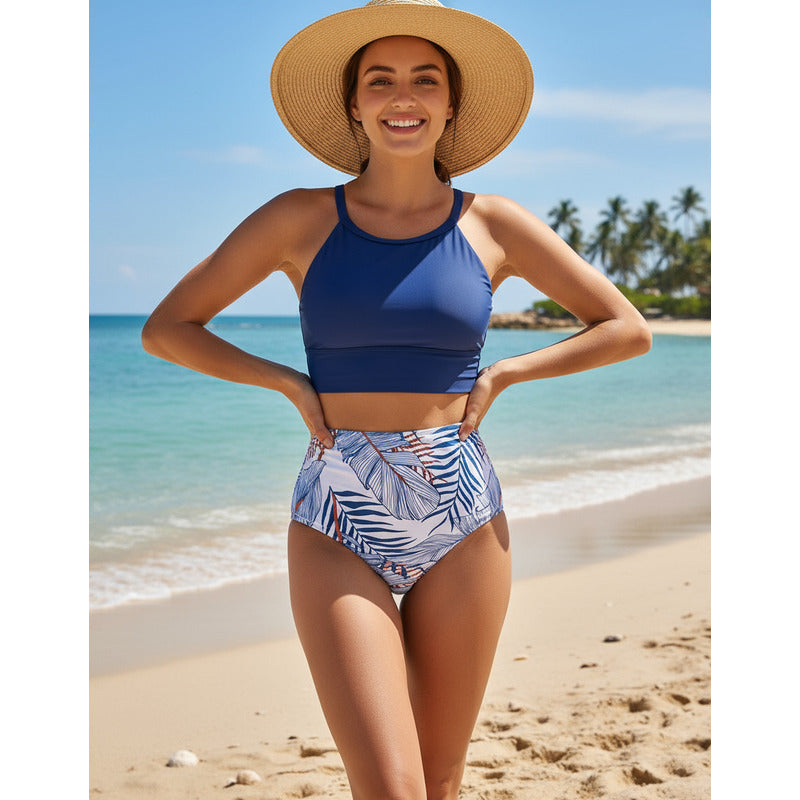 Bikini Malla Tiro Alto Tipo Top Varios Colores Uniteduy