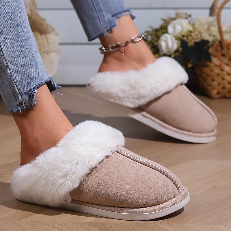Pantufla Gamuza Peluda Suela De Goma Con Punta Cerrada