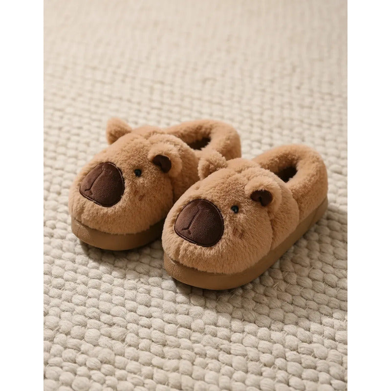 Pantuflas De Peluche Diseño Capibara Antideslizante Cerradas
