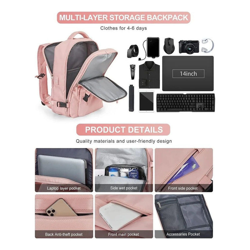 Mochila Viaje Grande Con Usb Varias Reparticiones Uniteduy