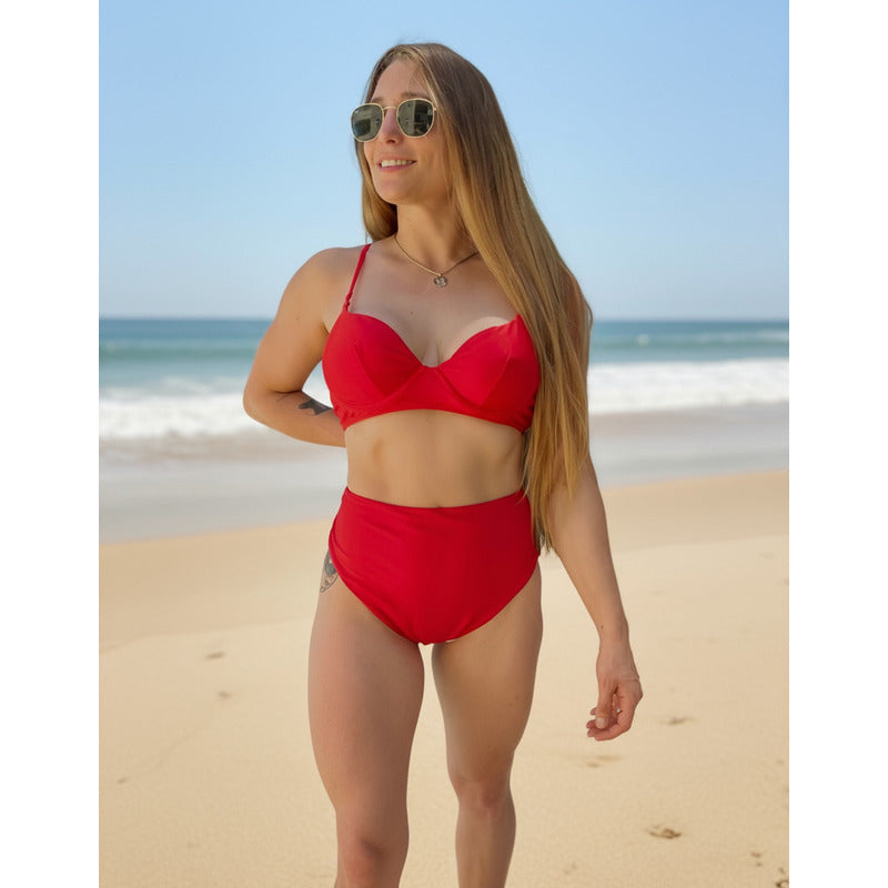 Bikini Tiro Medio Culotte, Con Aro Rojo,amarillo,negro