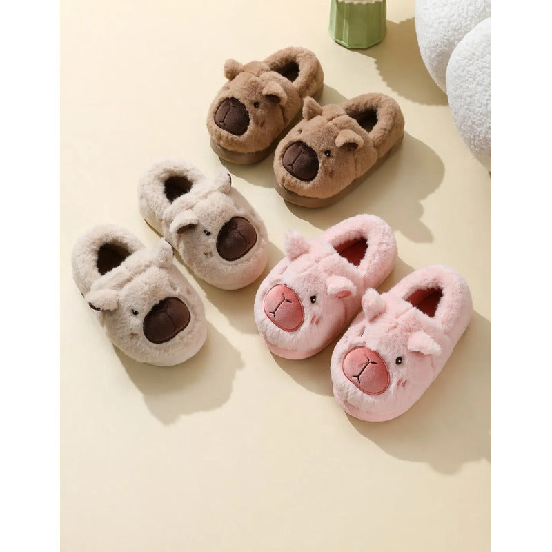 Pantuflas De Peluche Diseño Capibara Antideslizante Cerradas