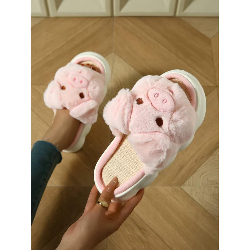 Pantuflas Chancho Chanchito Peluche Sin Talón Suela De Goma