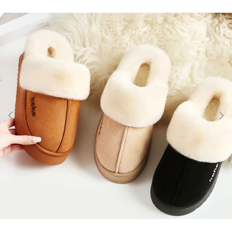 Pantuflas Mujer Forradas Con Corderito Altas Sin Talón
