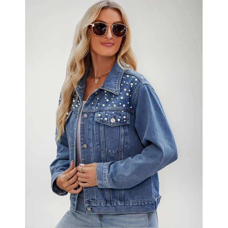 Campera De Jeans Con Aplique Perlas Uniteduy