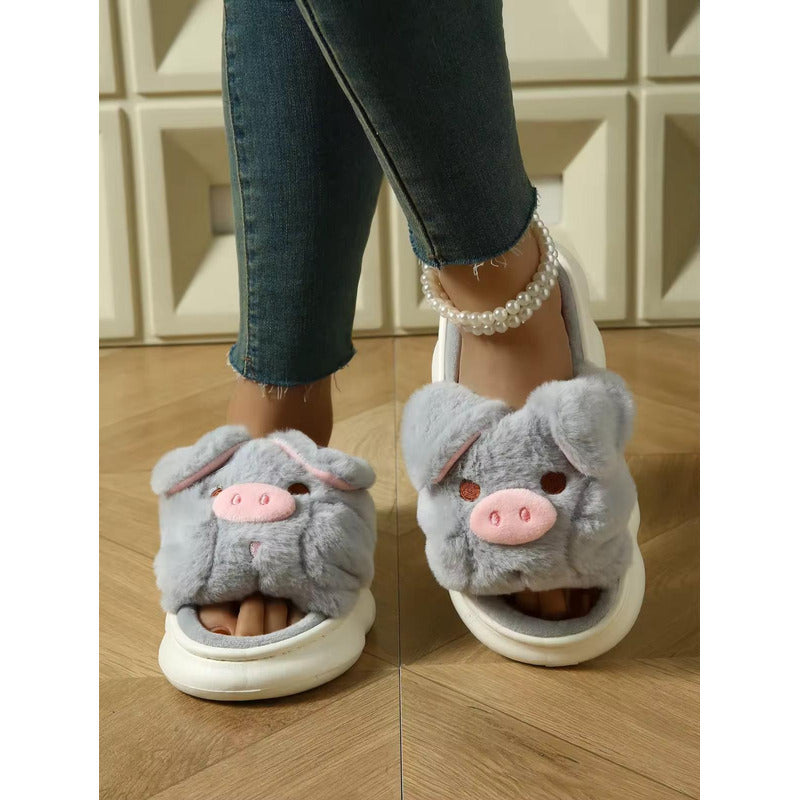 Pantuflas Chancho Chanchito Peluche Sin Talón Suela De Goma