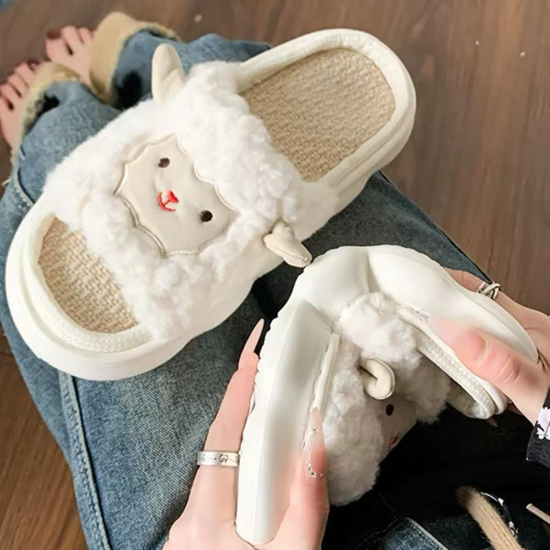 Pantuflas Oveja Peluche Abierta Sin Talon Suela De Goma