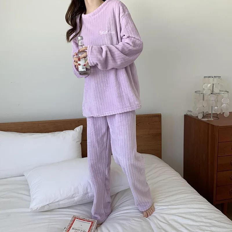 Pijama Peluche Largo De Dama Plush Abrigado Varios Colores