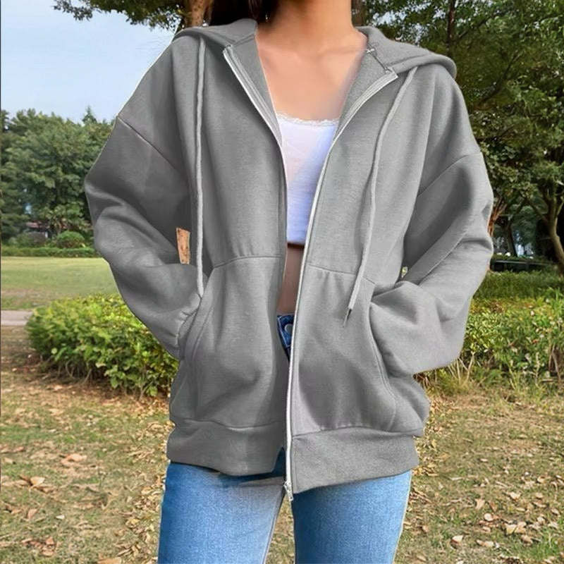 Campera Canguro Con Cierre Bolsillos Capucha Dama Lisa