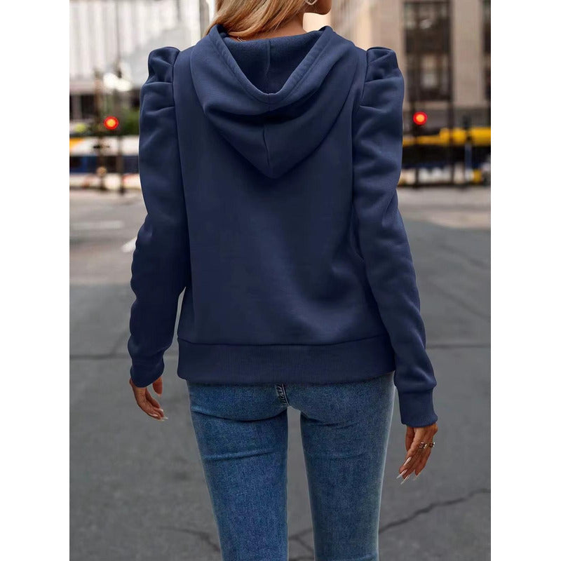 Buzo Canguro Con Capucha Manga Princesa Fruncida Lisos