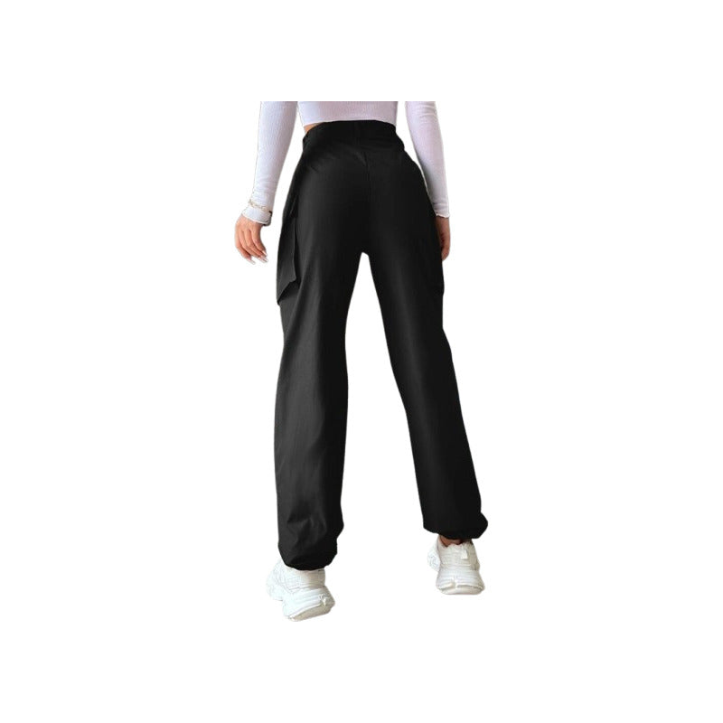 Pantalón Cargo Dama Con Bolsillos Y Puños Negro Y Beige