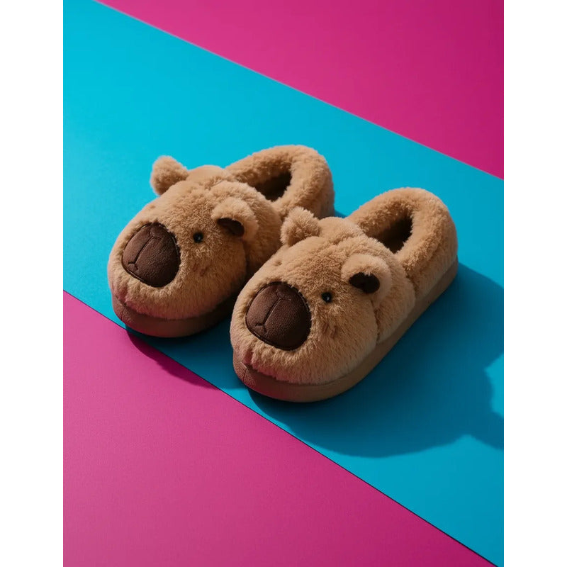 Pantuflas De Peluche Diseño Capibara Antideslizante Cerradas