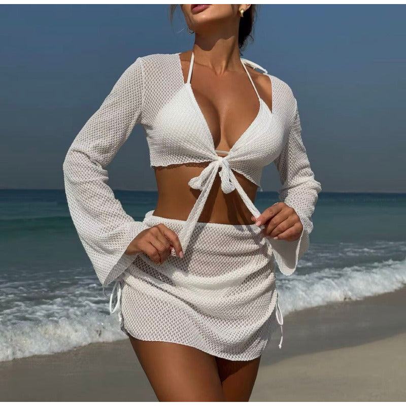 Bikini Tiras Malla 4 Piezas Pollera Top Triangulo  Uniteduy