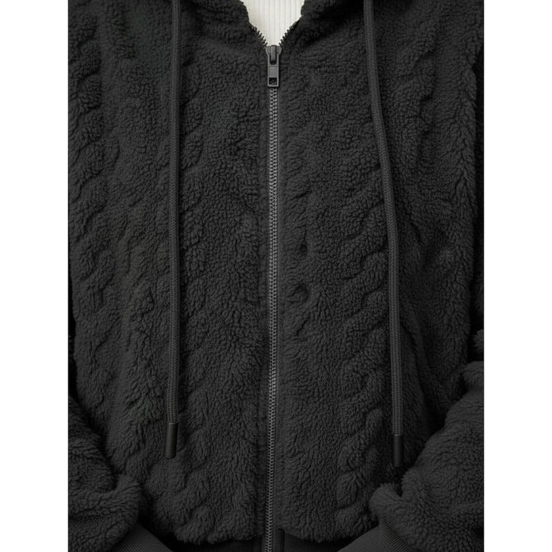 Campera Corta Trenzada Puños Capucha Polar Peluda Uniteduy