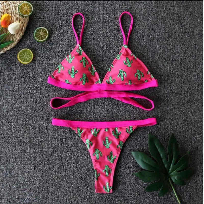 Bikini Fucsia Cactus! Con Espalda Cruzada