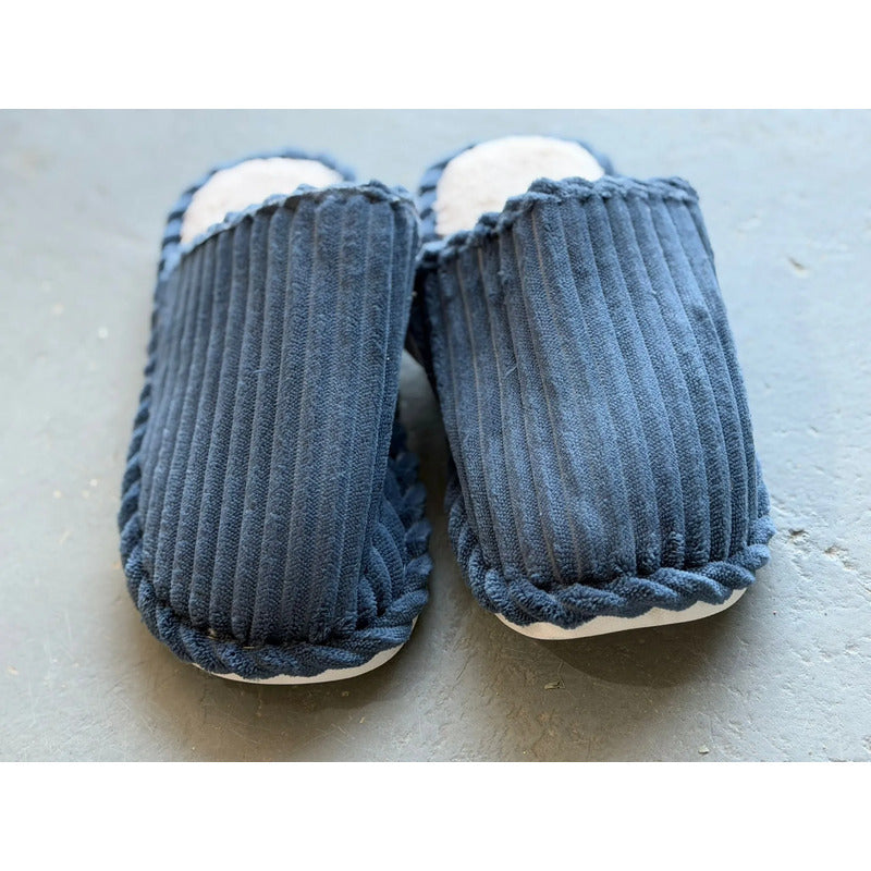 Pantuflas Invierno Lisas Antideslizantes Abrigadas Sin Talón Azul 39