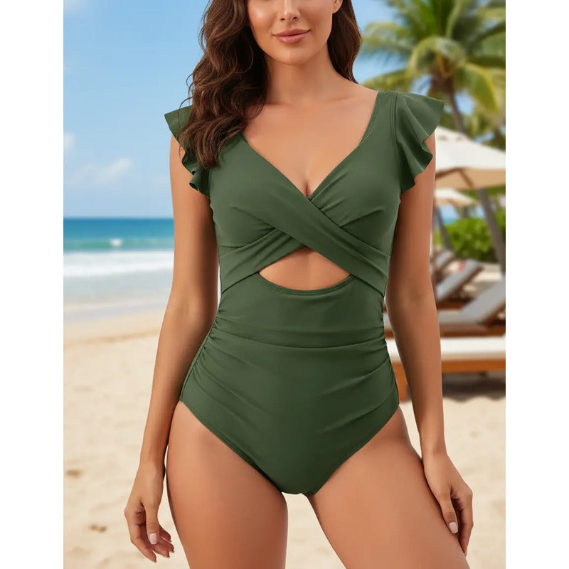 Bikini Malla Entera Cruzado Volados Control Abdomen Uniteduy