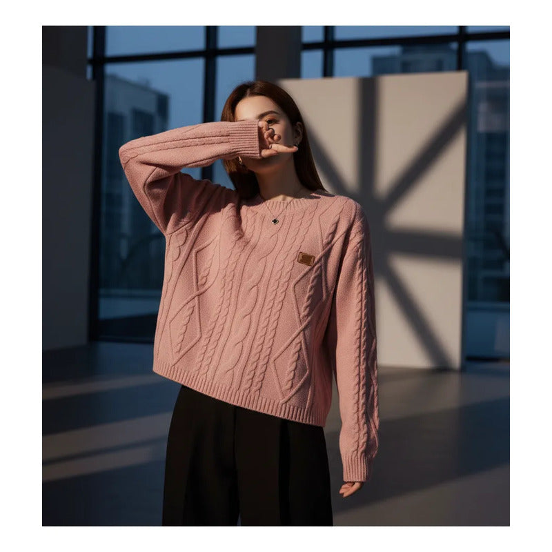 Buzo Manga Larga Trenzado Elastizado Para Mujer Elegante