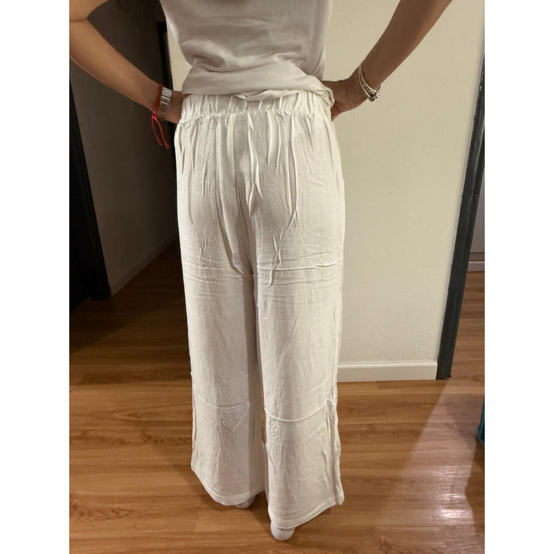 Pantalón Palazzo Elastico Tipo Lino Botones Dama Uniteduy