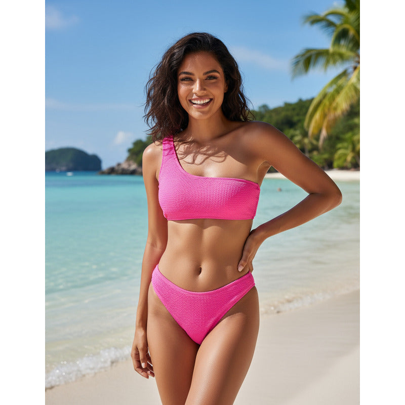 Bikini Malla Hombro Solo Vedetina Texturado Varios Colores