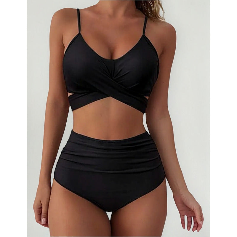 Bikini Tiro Alto Liso Push Up Cruzado Uniteduy