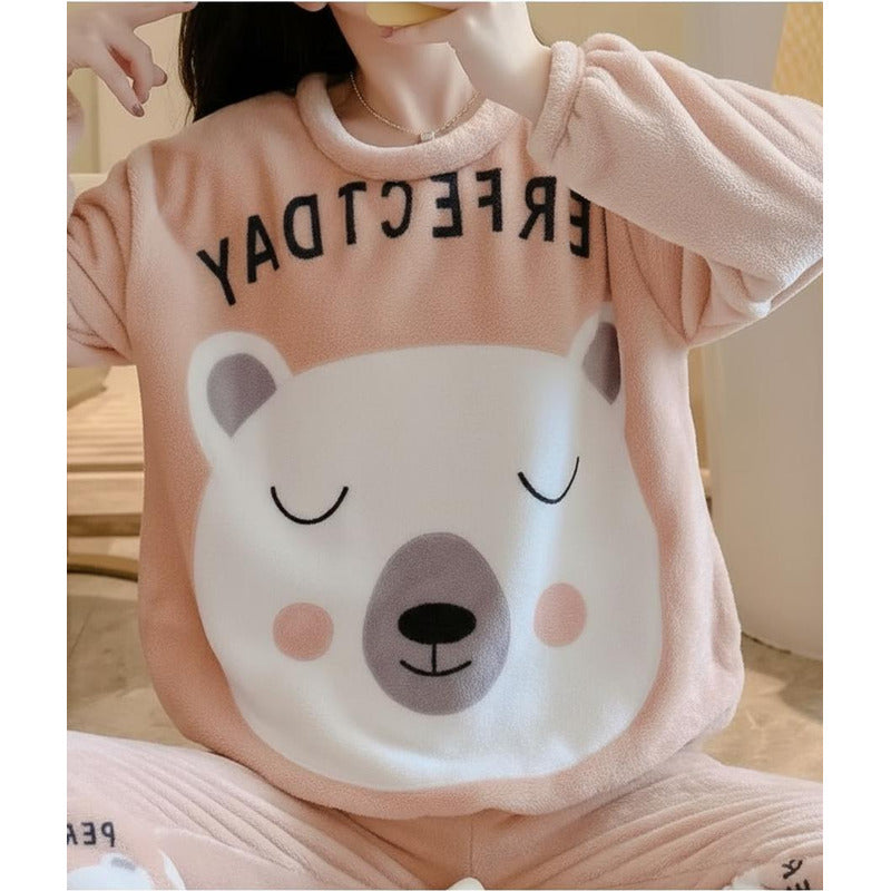 Pijama Peluche Largo De Dama Varios Diseños Talle Único