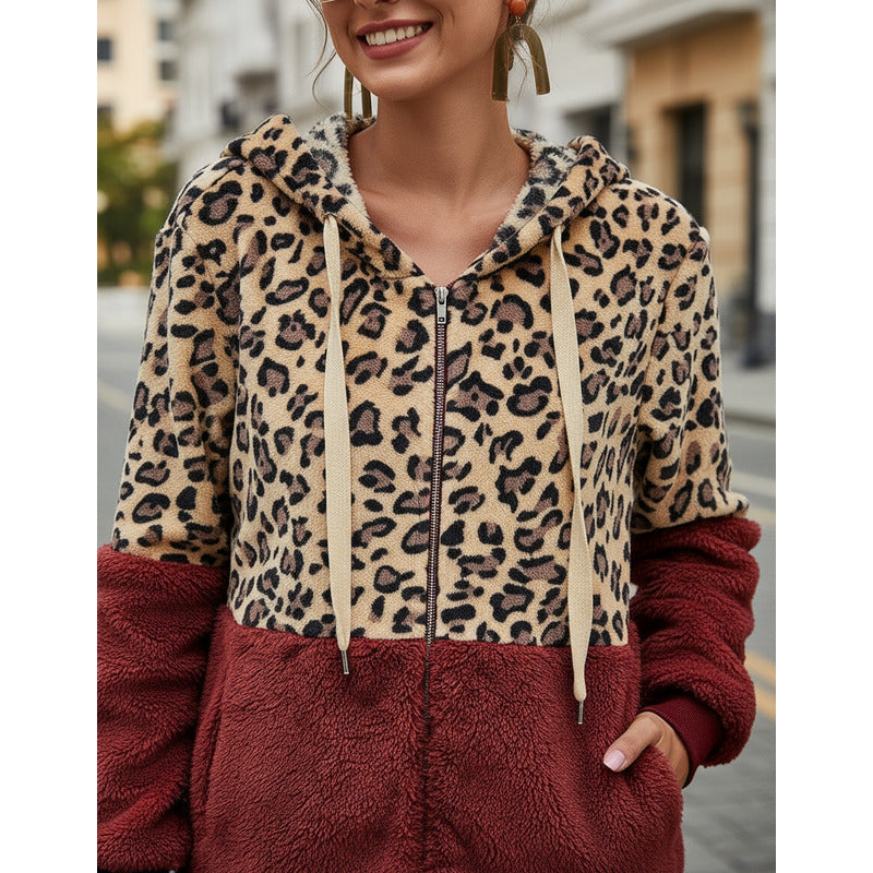 Campera Con Capucha Combinado Animal Print Polar Uniteduy