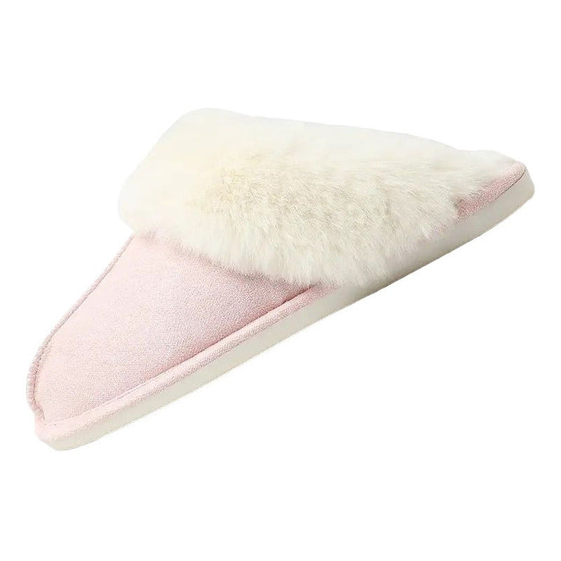 Pantufla Gamuza Peluda Suela De Goma Con Punta Cerrada