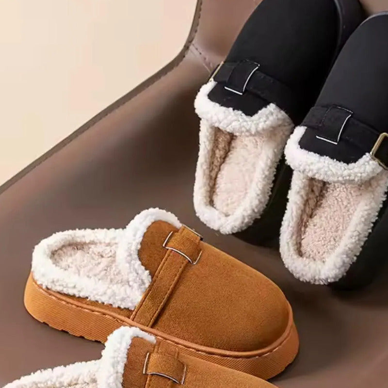 Pantuflas Mujer Con Corderito Altas Sin Talón Y Hebilla