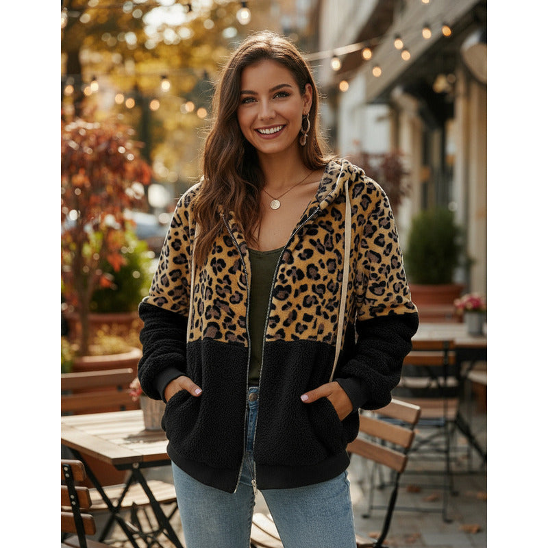 Campera Con Capucha Combinado Animal Print Polar Uniteduy