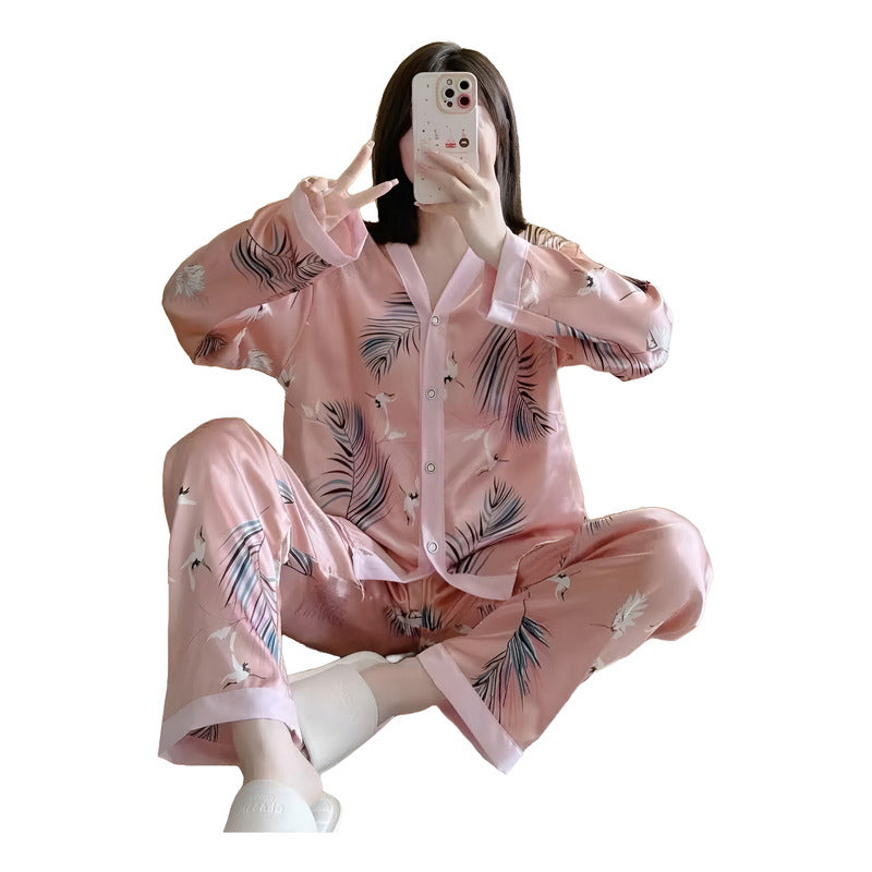 Pijama Seda Fria Saten Estampados Pantalon Y Camisa En V
