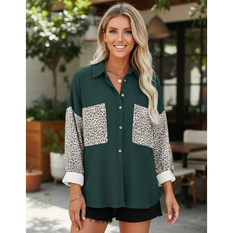 Sobre Camisa Pana Combinado Con Animal Print Varios Colores