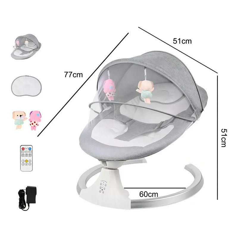 Silla Mecedora Eléctrica Para Bebé Con Música Multifuncion Gris