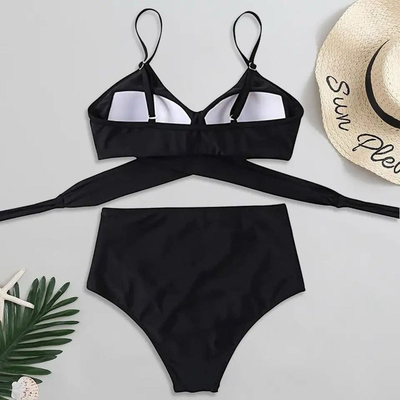 Bikini Tiro Alto Liso Push Up Cruzado Uniteduy