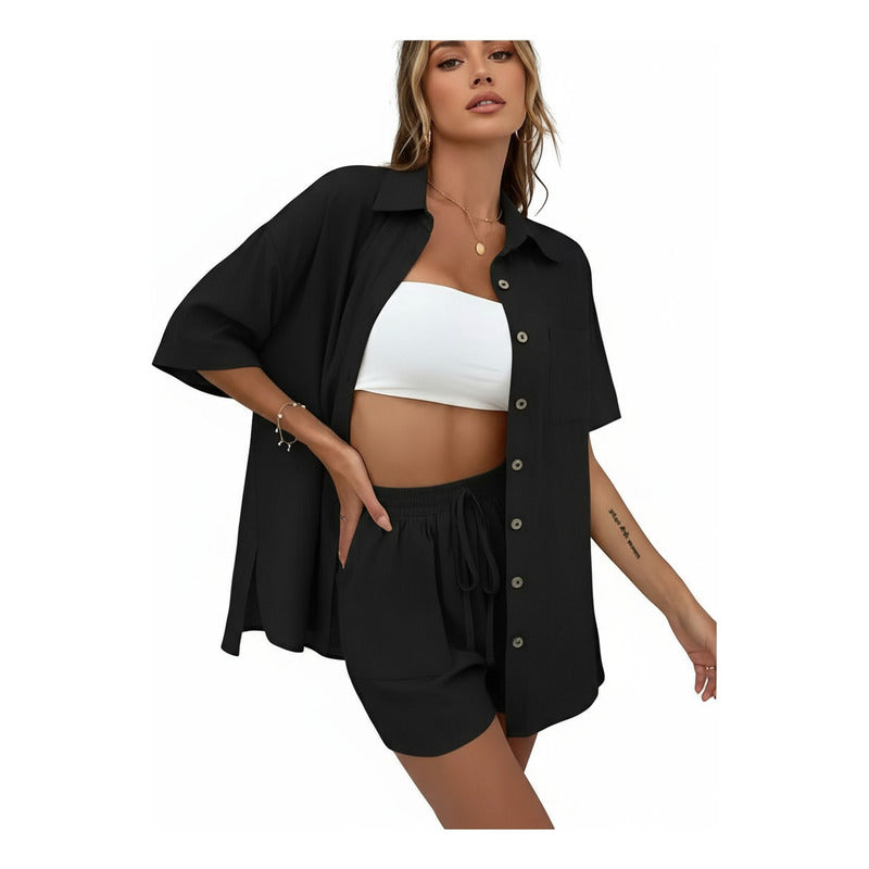 Conjunto Camisa Manga Corta Short Con Elástico Y Cordón