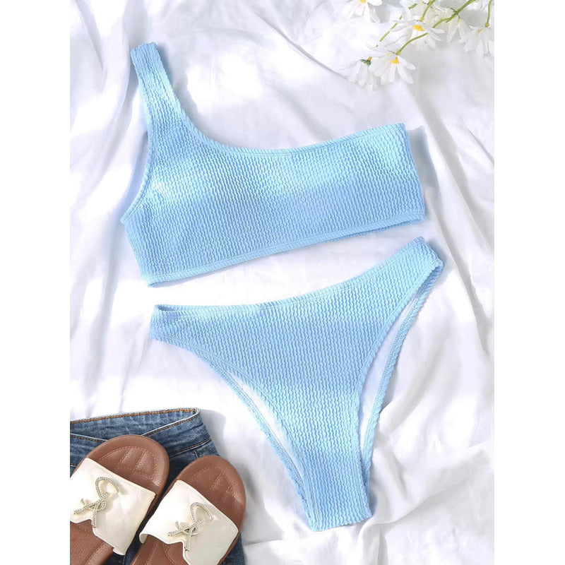Bikini Malla Hombro Solo Vedetina Texturado Varios Colores