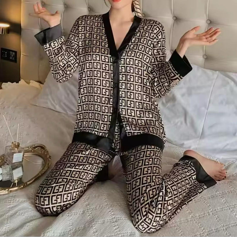 Pijama Seda Fria Saten Estampados Pantalon Y Camisa En V