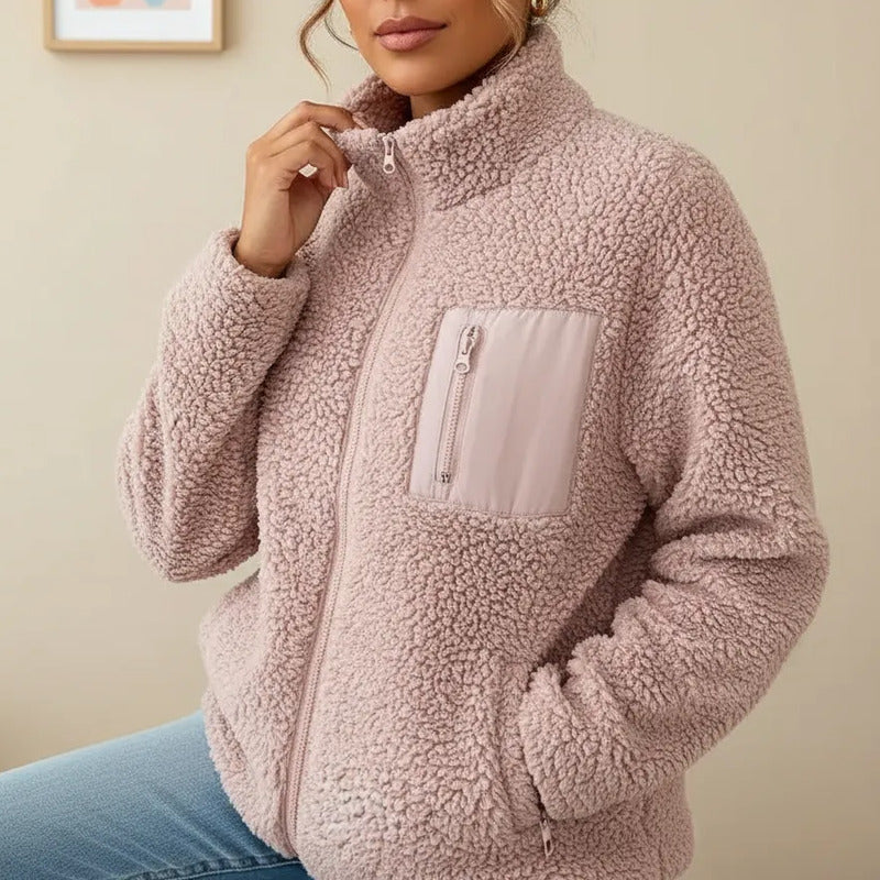Campera De Corderito Para Dama Con Cierre Y Bolsillo Forrada